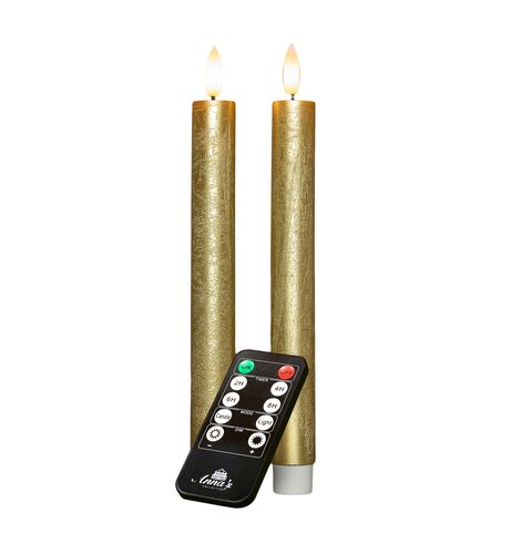 Anna's Collection LED-dinerkaarsen oplaadbaar rustiek met 3D-vlam goud - set van 2 - H 23 cm - afbeelding 1
