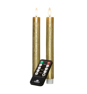 Anna's Collection LED-dinerkaarsen oplaadbaar rustiek met 3D-vlam goud - set van 2 - H 23 cm - afbeelding 1