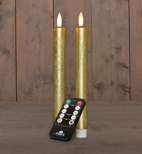 Anna's Collection LED-dinerkaarsen oplaadbaar rustiek met 3D-vlam goud - set van 2 - H 23 cm - afbeelding 2