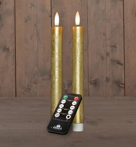 Anna's Collection LED-dinerkaarsen oplaadbaar rustiek met 3D-vlam goud - set van 2 - H 23 cm - afbeelding 2