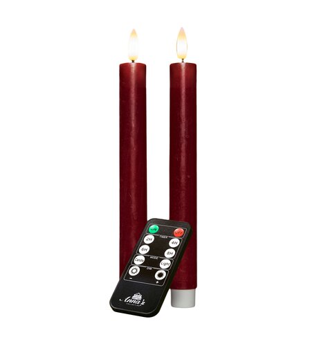 Anna's Collection LED-dinerkaarsen oplaadbaar rustiek met 3D-vlam bordeaux - set van 2 - H 23 cm - afbeelding 1