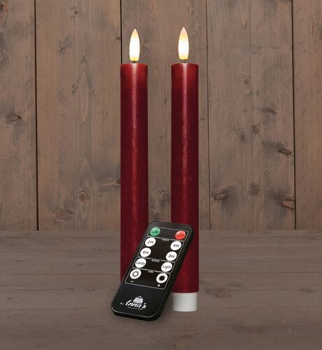 Anna's Collection LED-dinerkaarsen oplaadbaar rustiek met 3D-vlam bordeaux - set van 2 - H 23 cm - afbeelding 2