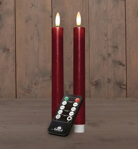 Anna's Collection LED-dinerkaarsen oplaadbaar rustiek met 3D-vlam bordeaux - set van 2 - H 23 cm - afbeelding 2