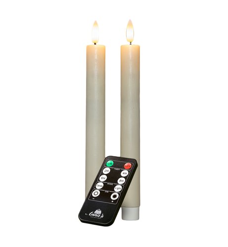 Anna's Collection LED-dinerkaarsen oplaadbaar rustiek met 3D-vlam ivoor - set van 2 - H 23 cm - afbeelding 1