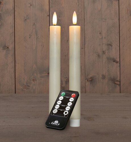 Anna's Collection LED-dinerkaarsen oplaadbaar rustiek met 3D-vlam ivoor - set van 2 - H 23 cm - afbeelding 2