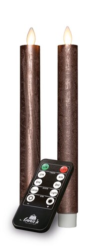 Anna's Collection LED-dinerkaarsen oplaadbaar rustiek met bewegende vlam brons - set van 2 - H 23 cm