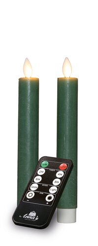 Anna's Collection LED-dinerkaarsen oplaadbaar rustiek met bewegende vlam jade - set van 2 - H 18 cm