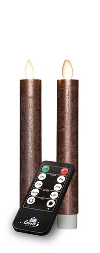Anna's Collection LED-dinerkaarsen oplaadbaar rustiek met bewegende vlam brons - set van 2 - H 18 cm