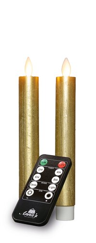 Anna's Collection LED-dinerkaarsen oplaadbaar rustiek met bewegende vlam goud - set van 2 - H 18 cm