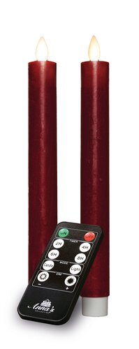 Anna's Collection LED-dinerkaarsen oplaadbaar rustiek met bewegende vlam bordeaux - set van 2 - H 23 cm