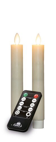 Anna's Collection LED-dinerkaarsen oplaadbaar rustiek met bewegende vlam ivoor - set van 2 - H 18 cm
