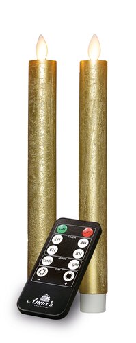 Anna's Collection LED-dinerkaarsen oplaadbaar rustiek met bewegende vlam goud - set van 2 - H 23 cm