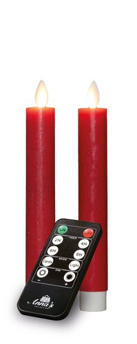 Anna's Collection LED-dinerkaarsen oplaadbaar rustiek met bewegende vlam rood - set van 2 - H 18 cm