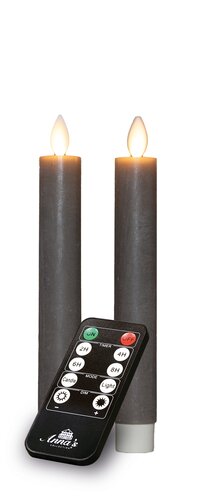 Anna's Collection LED-dinerkaarsen oplaadbaar rustiek met bewegende vlam taupe - set van 2 - H 18 cm