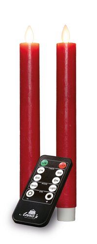 Anna's Collection LED-dinerkaarsen oplaadbaar rustiek met bewegende vlam rood - set van 2 - H 23 cm