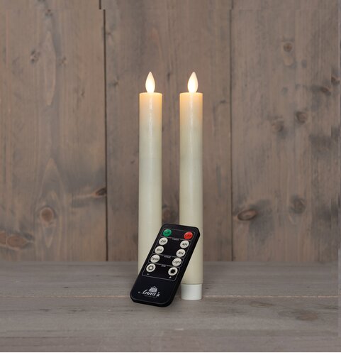 Anna's Collection LED-dinerkaarsen oplaadbaar rustiek met bewegende vlam ivoor - set van 2 - H 23 cm - afbeelding 3