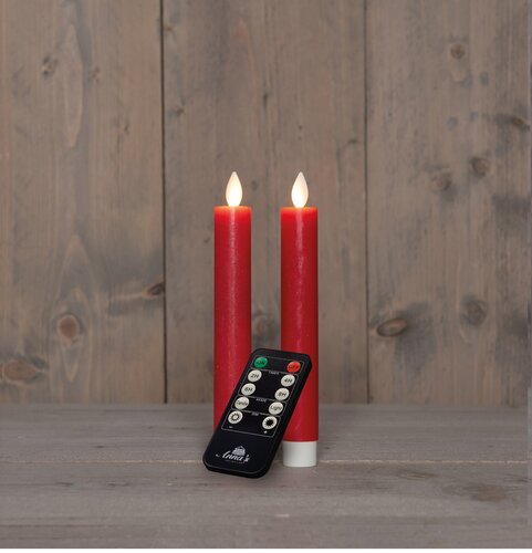Anna's Collection LED-dinerkaarsen oplaadbaar rustiek met bewegende vlam rood - set van 2 - H 18 cm - afbeelding 3