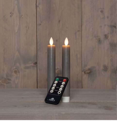 Anna's Collection LED-dinerkaarsen oplaadbaar rustiek met bewegende vlam taupe - set van 2 - H 18 cm - afbeelding 3