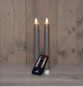 Anna's Collection LED-dinerkaarsen oplaadbaar rustiek met bewegende vlam taupe - set van 2 - H 23 cm - afbeelding 3