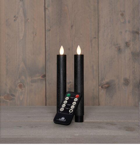 Anna's Collection LED-dinerkaarsen oplaadbaar rustiek met bewegende vlam zwart - set van 2 - H 18 cm - afbeelding 3