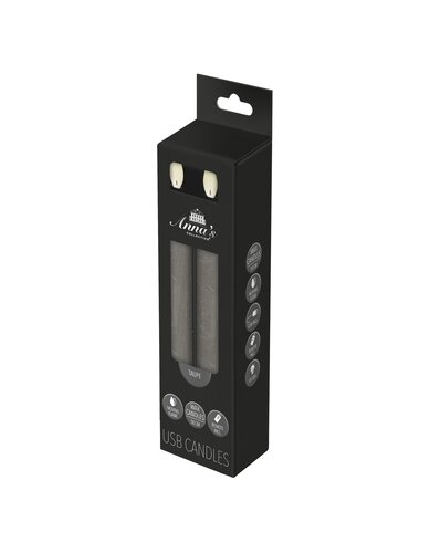 Anna's Collection LED-dinerkaarsen oplaadbaar rustiek met bewegende vlam taupe - set van 2 - H 18 cm - afbeelding 2