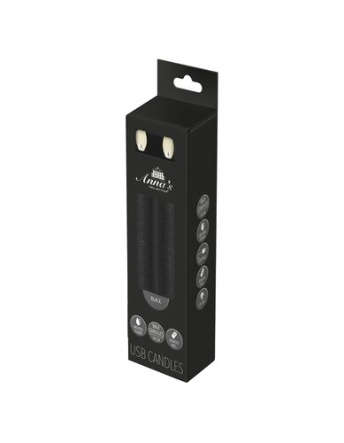 Anna's Collection LED-dinerkaarsen oplaadbaar rustiek met bewegende vlam zwart - set van 2 - H 18 cm - afbeelding 2