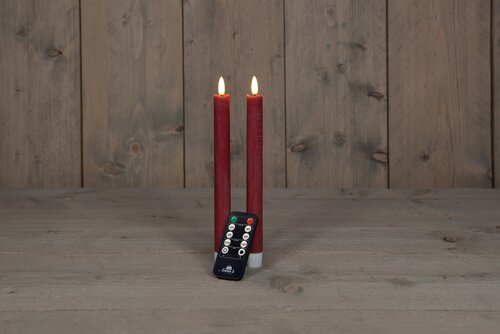 Anna's Collection LED-dinerkaarsen rustiek met 3D-vlam bordeaux - set van 2 - H 23 cm - afbeelding 3