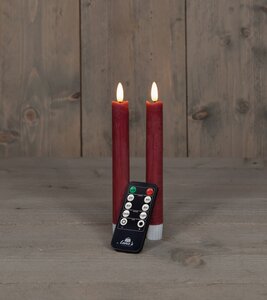 Anna's Collection LED-dinerkaarsen rustiek met 3D-vlam bordeaux - set van 2 - H 18 cm - afbeelding 2