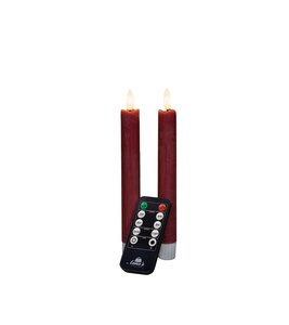 Anna's Collection LED-dinerkaarsen rustiek met 3D-vlam bordeaux - set van 2 - H 18 cm - afbeelding 1
