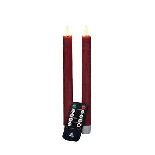 Anna's Collection LED-dinerkaarsen rustiek met 3D-vlam bordeaux - set van 2 - H 23 cm - afbeelding 1
