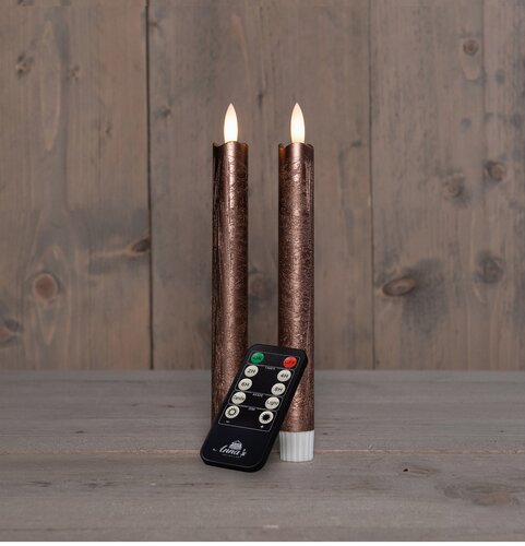 Anna's Collection LED-dinerkaarsen rustiek met 3D-vlam brons - set van 2 - H 23 cm - afbeelding 3
