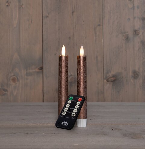 Anna's Collection LED-dinerkaarsen rustiek met 3D-vlam brons - set van 2 - H 18 cm - afbeelding 2