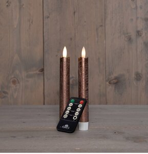 Anna's Collection LED-dinerkaarsen rustiek met 3D-vlam brons - set van 2 - H 18 cm - afbeelding 2