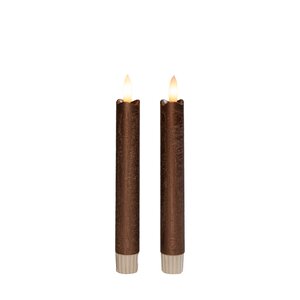 Anna's Collection LED-dinerkaarsen rustiek met 3D-vlam brons - set van 2 - H 18 cm - afbeelding 1