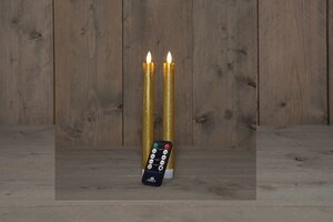 Anna's Collection LED-dinerkaarsen rustiek met 3D-vlam goud - set van 2 - H 23 cm - afbeelding 3