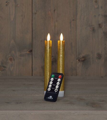 Anna's Collection LED-dinerkaarsen rustiek met 3D-vlam goud - set van 2 - H 18 cm - afbeelding 2
