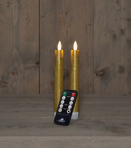 Anna's Collection LED-dinerkaarsen rustiek met 3D-vlam goud - set van 2 - H 18 cm - afbeelding 2