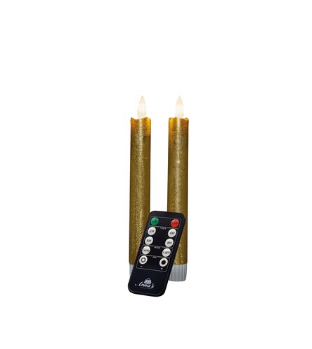 Anna's Collection LED-dinerkaarsen rustiek met 3D-vlam goud - set van 2 - H 18 cm - afbeelding 1