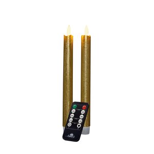 Anna's Collection LED-dinerkaarsen rustiek met 3D-vlam goud - set van 2 - H 23 cm - afbeelding 1