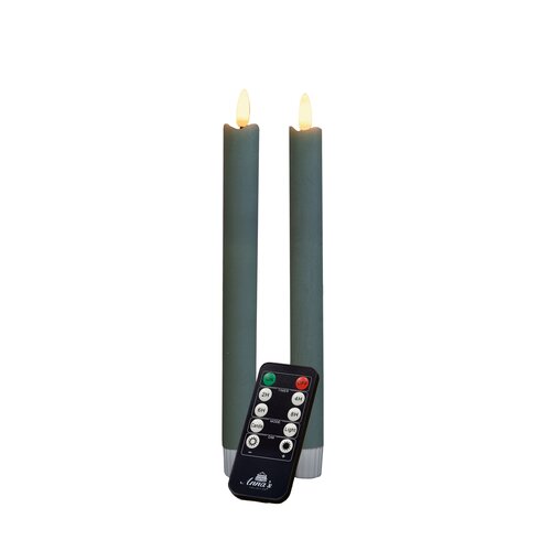 Anna's Collection LED-dinerkaarsen rustiek met 3D-vlam jade - set van 2 - H 23 cm