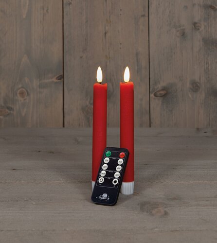 Anna's Collection LED-dinerkaarsen rustiek met 3D-vlam rood - set van 2 - H 18 cm - afbeelding 3