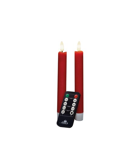 Anna's Collection LED-dinerkaarsen rustiek met 3D-vlam rood - set van 2 - H 18 cm - afbeelding 1