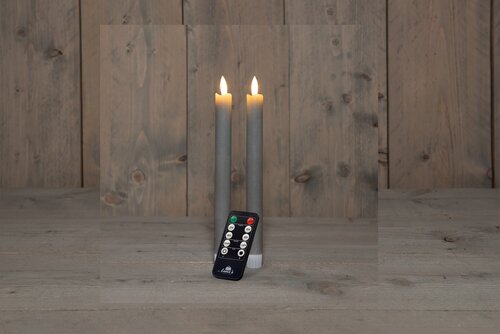 Anna's Collection LED-dinerkaarsen rustiek met 3D-vlam taupe - set van 2 - H 23 cm - afbeelding 3