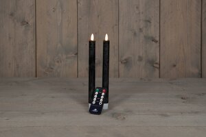Anna's Collection LED-dinerkaarsen rustiek met 3D-vlam zwart - set van 2 - H 23 cm - afbeelding 3