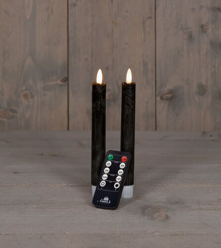 Anna's Collection LED-dinerkaarsen rustiek met 3D-vlam zwart - set van 2 - H 18 cm - afbeelding 2