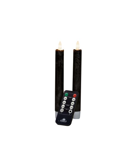 Anna's Collection LED-dinerkaarsen rustiek met 3D-vlam zwart - set van 2 - H 18 cm - afbeelding 1