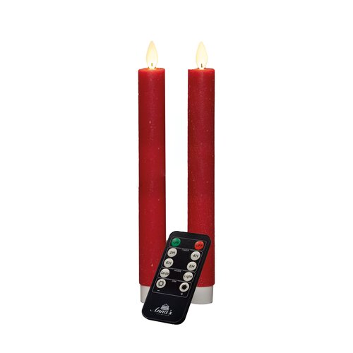 Anna's Collection LED-dinerkaarsen rustiek met bewegende vlam rood - set van 2 - H 23 cm