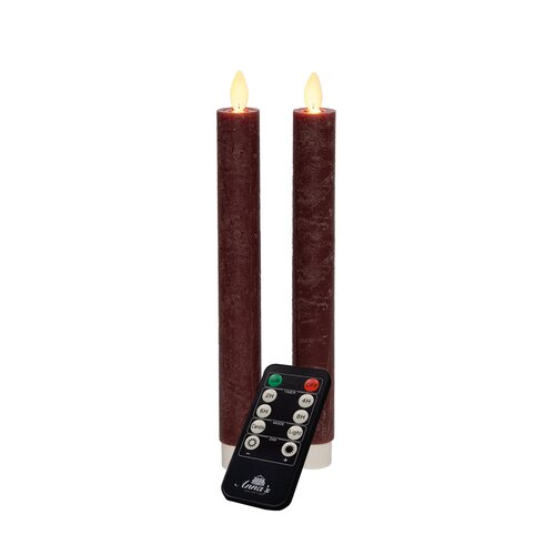 Anna's Collection LED-dinerkaarsen rustiek met bewegende vlam bordeaux - set van 2 - H 23 cm