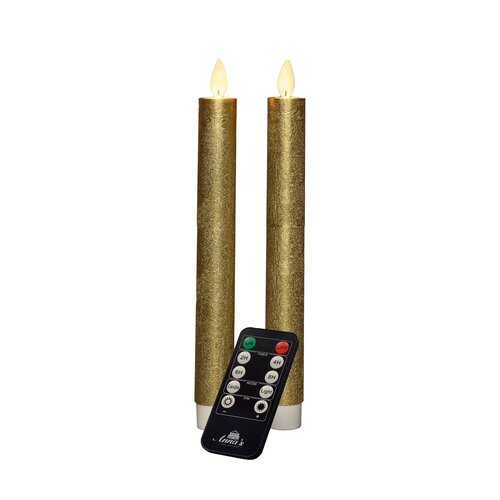 Anna's Collection LED-dinerkaarsen rustiek met bewegende vlam goud - set van 2 - H 23 cm