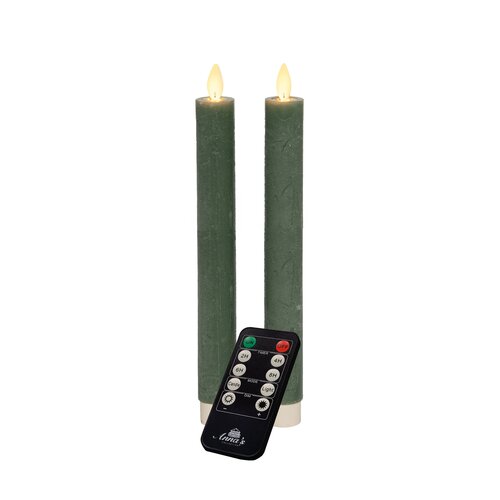 Anna's Collection LED-dinerkaarsen rustiek met bewegende vlam jade - set van 2 - H 23 cm